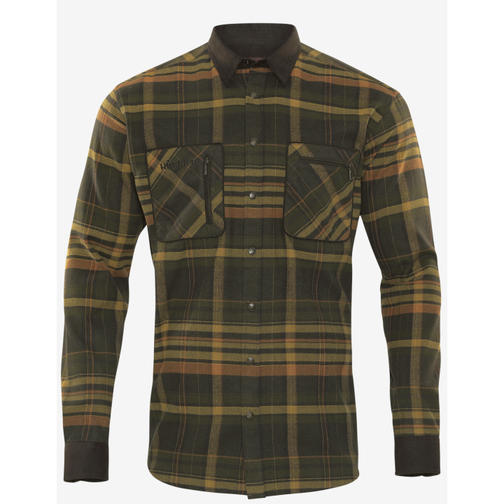 Pajala green / brown - warm flannel shirt from Harkila 100% cotton