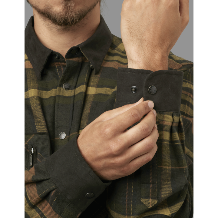 Pajala vert / marron - Chemise chaude en flanelle de Harkila 100% coton