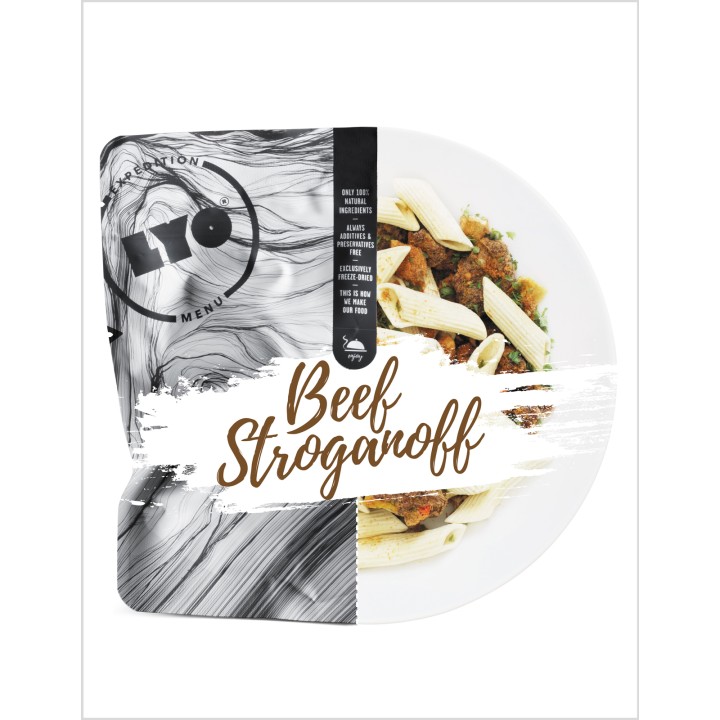 Danie liofilizowane. Bouf Strogonow 370g. Szybki i smaczne jedzenie.