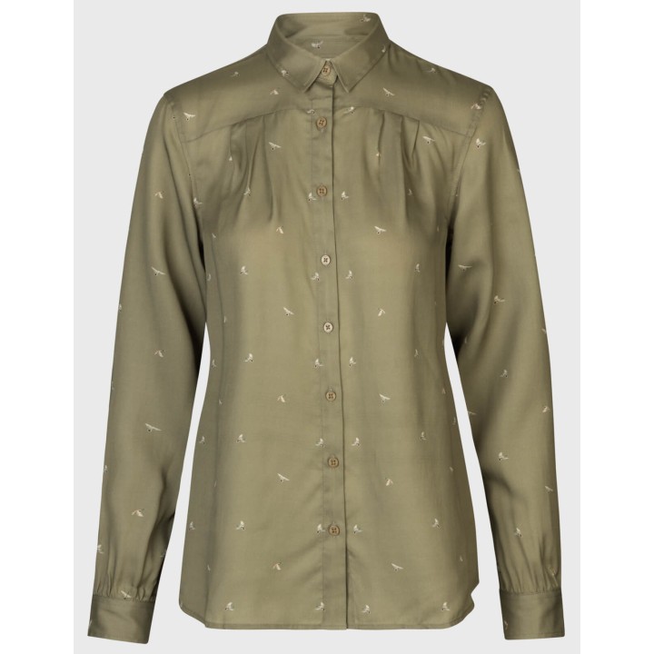 Женская рубашка Abigail L/S dust green flying ducks 100% лиоцелл