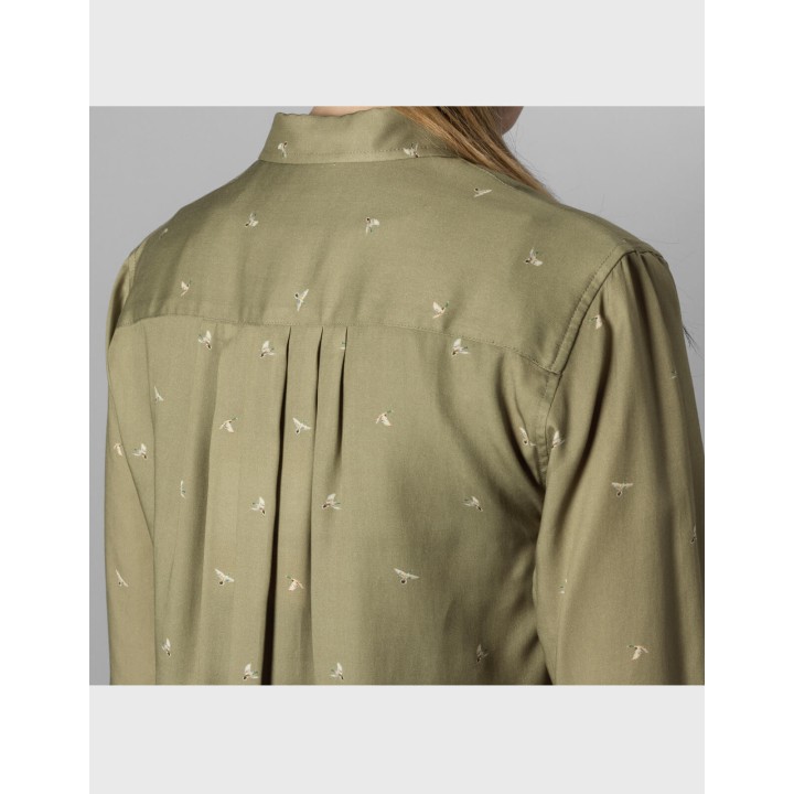 Abigail L/S dust green flying ducks women's shirt 100% lyocell