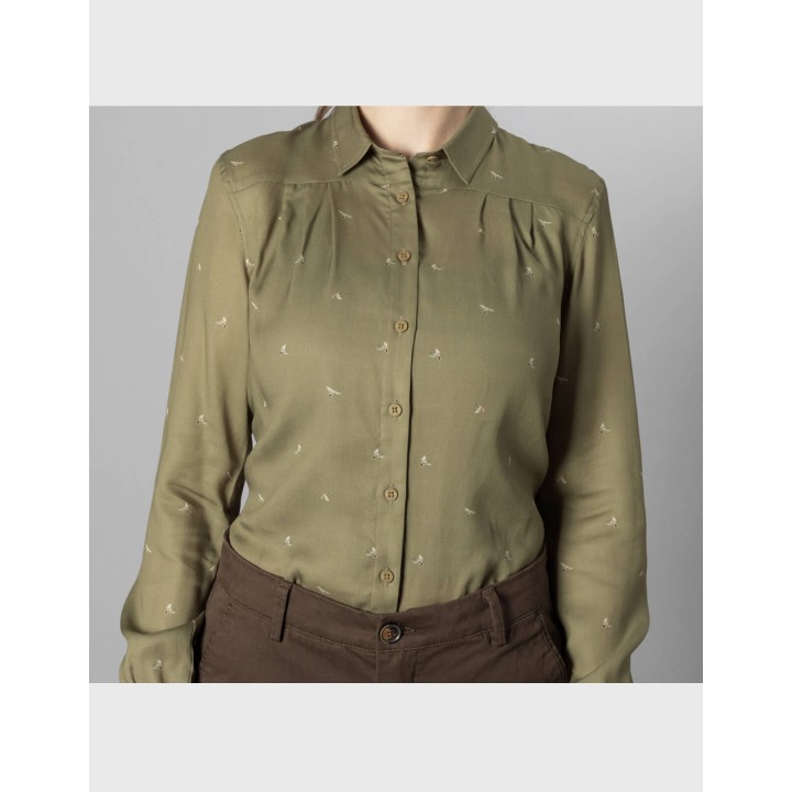 Abigail L/S dust green flying ducks dámské tričko 100% lyocell