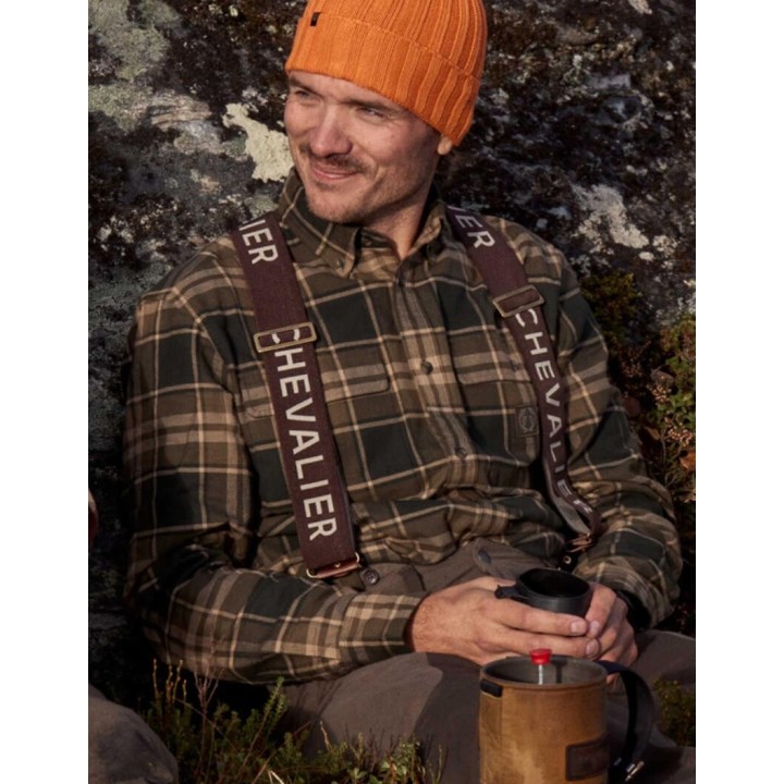 Chevalier Logo Suspenders hnědé Knoflík a žabka šle