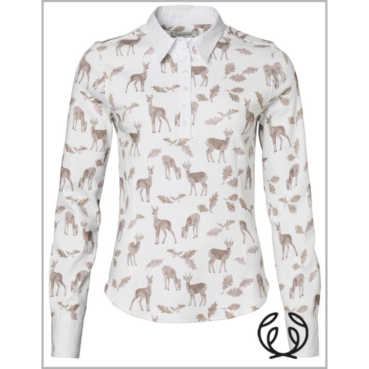 Dámská jerseyová košile Chevalier Leslie s polovičním zapínáním, Oh Deer, růžová