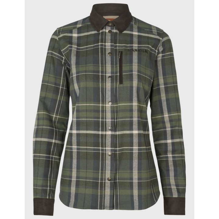 Harkila Pajala : chemise en flanelle pour femme, motif à carreaux olive