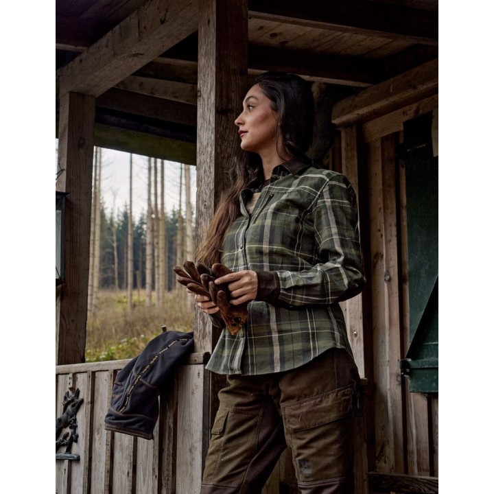 Harkila Pajala : chemise en flanelle pour femme, motif à carreaux olive