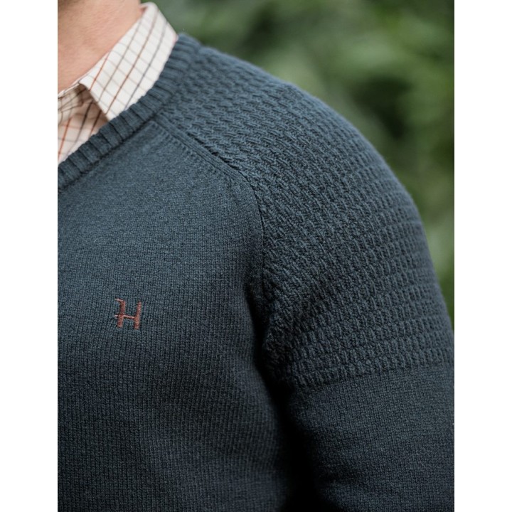 Pull Harkila Vincent Merino à col en V, bleu marine foncé, 100 % laine