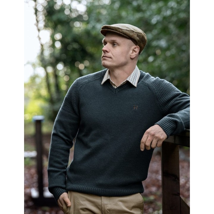 Pull Harkila Vincent Merino à col en V, bleu marine foncé, 100 % laine